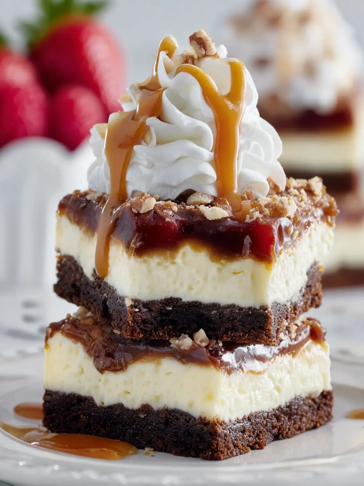 Decadent Caramel Brownie Cheesecake Bars First Image