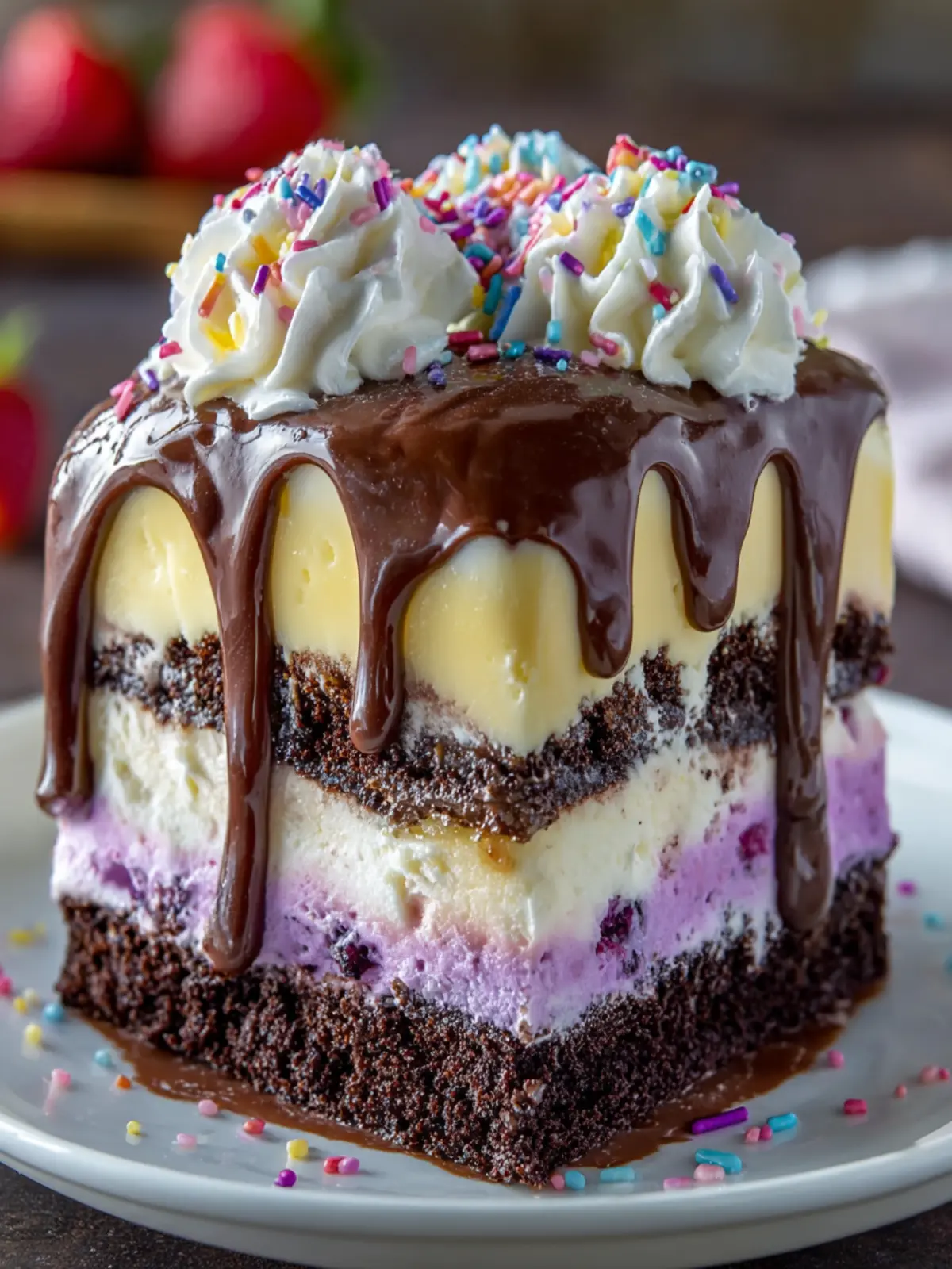 Layered Chocolate Berry Ice Cream Cake First Image