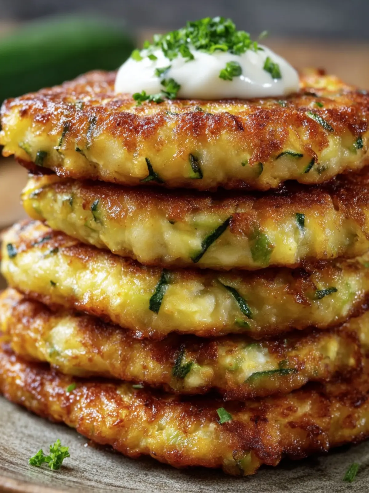 Golden Zucchini Fritter Stack First Image