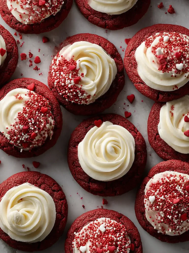 Valentines Day Red Velvet Cookies with Cream Cheese Frosting Recipe First Image