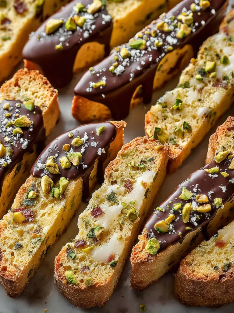 Candied Orange and Pistachio Biscotti (dipped in chocolate) First Image
