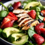Delightful Avocado Strawberry Spinach Salad with Grilled Chicken First Image
